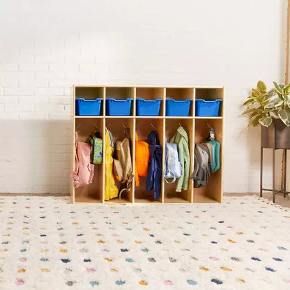 Vestiaire à 5 compartiments pour tout-petits et 5 bacs de rangement avant à écope ECR4Kids Streamline, Rangement à casiers