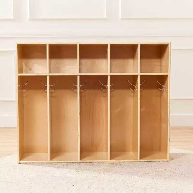 Vestiaire à 5 compartiments pour tout-petits et 5 bacs de rangement avant à écope ECR4Kids Streamline, Rangement à casiers