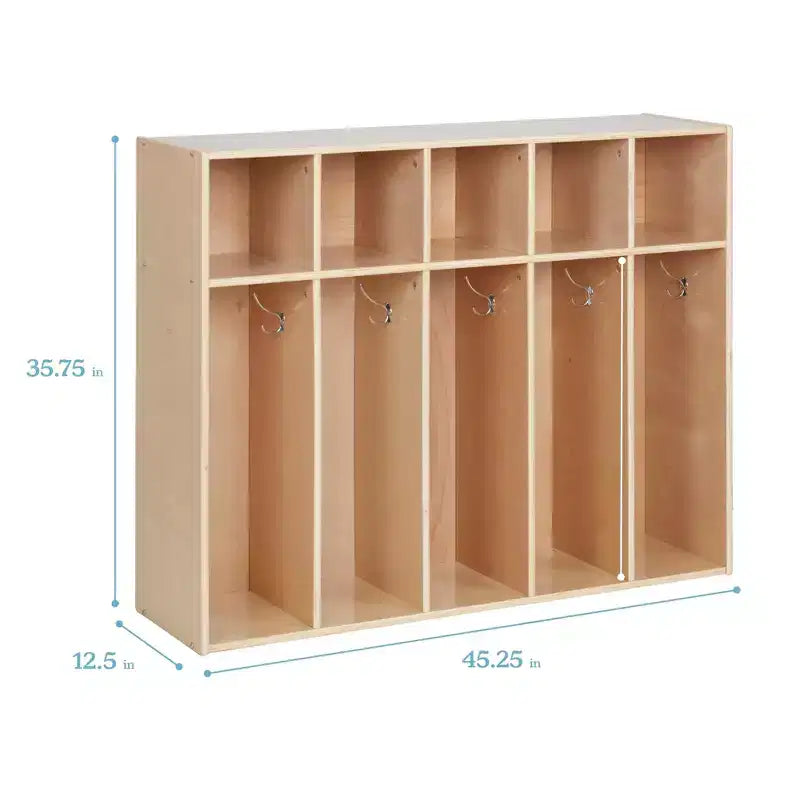 Vestiaire à 5 compartiments pour tout-petits et 5 bacs de rangement avant à écope ECR4Kids Streamline, Rangement à casiers