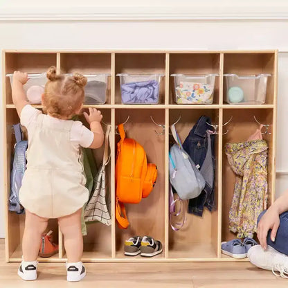 Vestiaire à 5 compartiments pour tout-petits et 5 bacs de rangement avant à écope ECR4Kids Streamline, Rangement à casiers