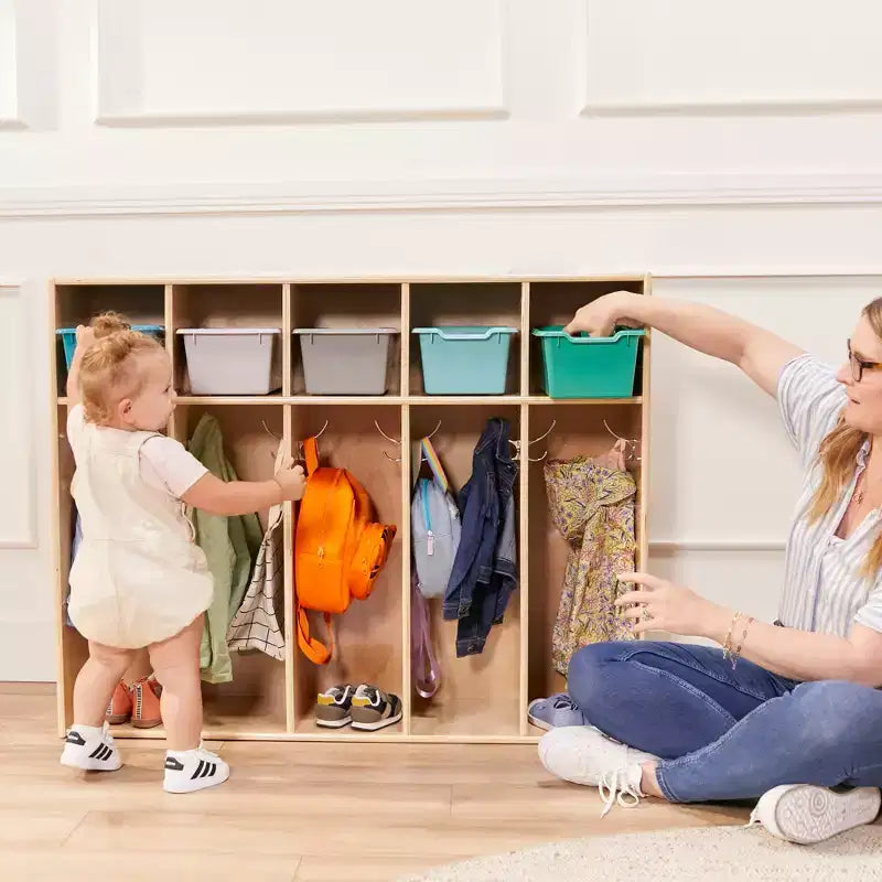 Vestiaire à 5 compartiments pour tout-petits et 5 bacs de rangement avant à écope ECR4Kids Streamline, Rangement à casiers