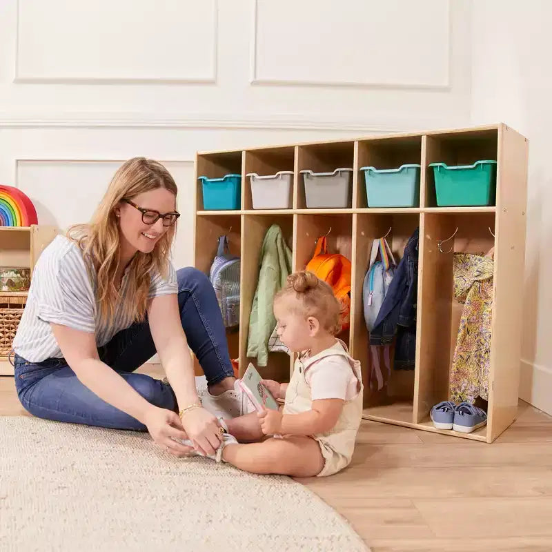 Vestiaire à 5 compartiments pour tout-petits et 5 bacs de rangement avant à écope ECR4Kids Streamline, Rangement à casiers