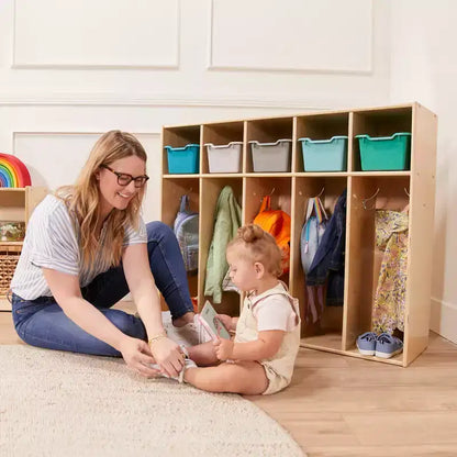 Vestiaire à 5 compartiments pour tout-petits et 5 bacs de rangement avant à écope ECR4Kids Streamline, Rangement à casiers