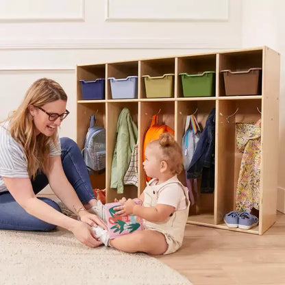 Vestiaire à 5 compartiments pour tout-petits et 5 bacs de rangement avant à écope ECR4Kids Streamline, Rangement à casiers