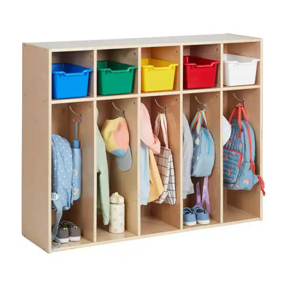 Vestiaire à 5 compartiments pour tout-petits et 5 bacs de rangement avant à écope ECR4Kids Streamline, Rangement à casiers