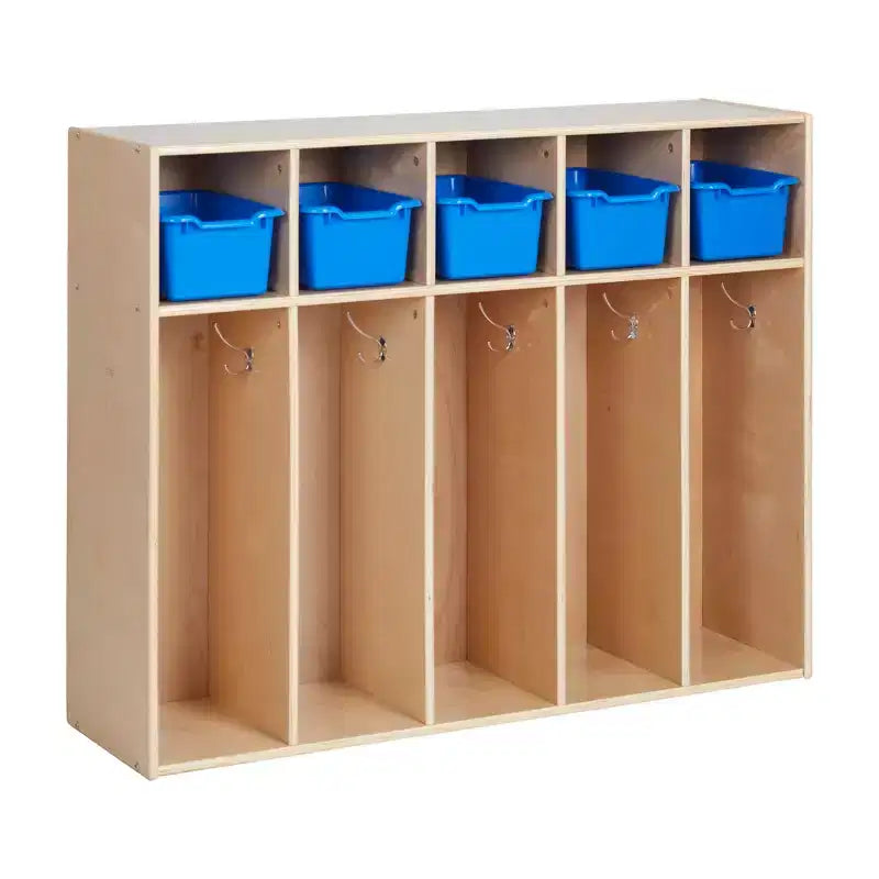 Vestiaire à 5 compartiments pour tout-petits et 5 bacs de rangement avant à écope ECR4Kids Streamline, Rangement à casiers