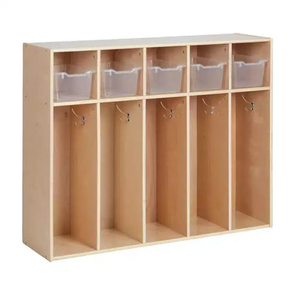 Vestiaire à 5 compartiments pour tout-petits et 5 bacs de rangement avant à écope ECR4Kids Streamline, Rangement à casiers