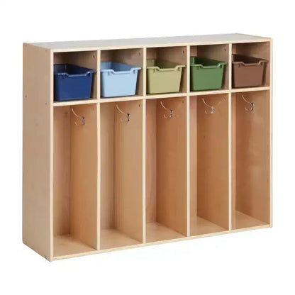 Vestiaire à 5 compartiments pour tout-petits et 5 bacs de rangement avant à écope ECR4Kids Streamline, Rangement à casiers