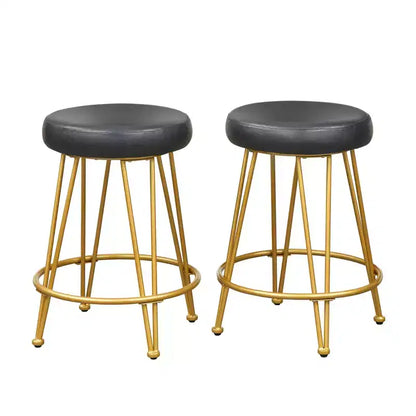 Set of 2 24 Mazzini Faux Leather and Metal Counter Height Barstools - Buylateral