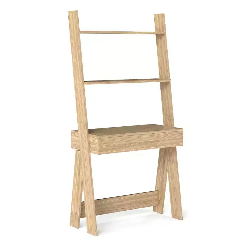 Bureau d'ordinateur en échelle pour la maison Costway, poste de travail mural avec étagères de rangement, naturel/blanc/noyer