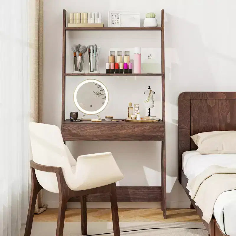 Bureau d'ordinateur en échelle pour la maison Costway, poste de travail mural avec étagères de rangement, naturel/blanc/noyer