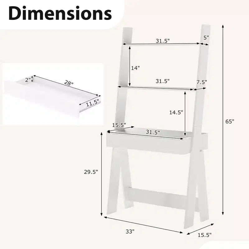 Bureau d'ordinateur en échelle pour la maison Costway, poste de travail mural avec étagères de rangement, naturel/blanc/noyer