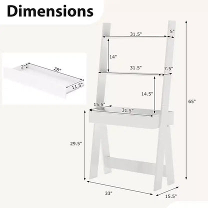 Bureau d'ordinateur en échelle pour la maison Costway, poste de travail mural avec étagères de rangement, naturel/blanc/noyer