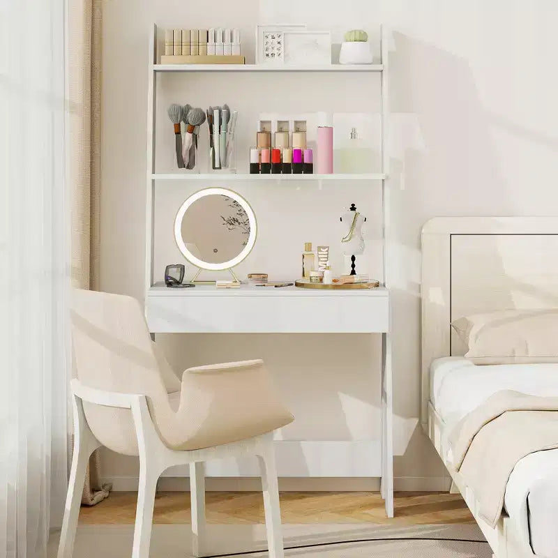 Bureau d'ordinateur en échelle pour la maison Costway, poste de travail mural avec étagères de rangement, naturel/blanc/noyer