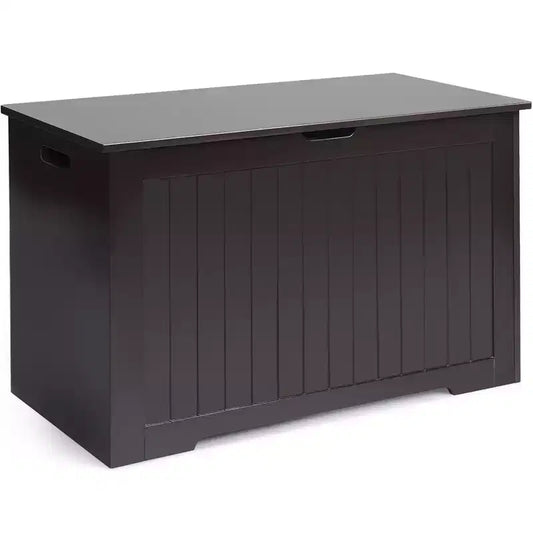 Costway Wooden Toy Box Kids Storage Chest Bench W/ Flip-Top Lid & Safety Hinge White\Brown