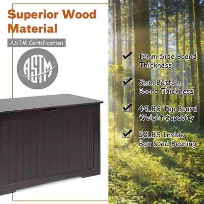Costway Coffre de Rangement en Bois pour Enfants avec Couvercle Basculant et Charnière de Sécurité Blanc/Marron