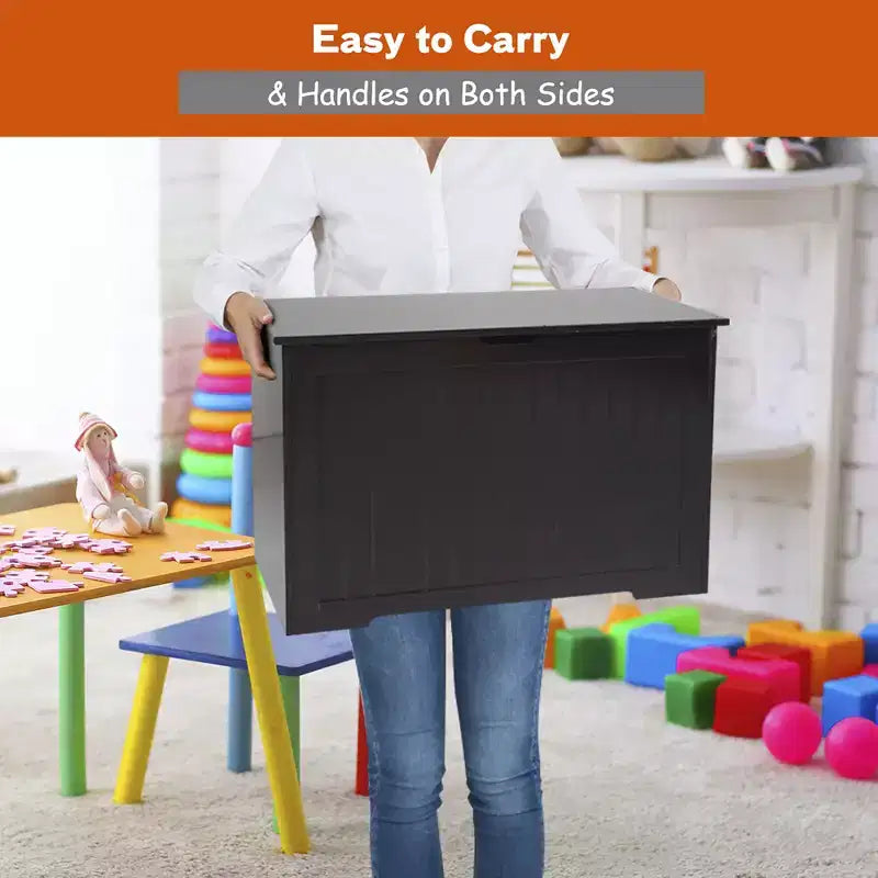 Costway Coffre de Rangement en Bois pour Enfants avec Couvercle Basculant et Charnière de Sécurité Blanc/Marron