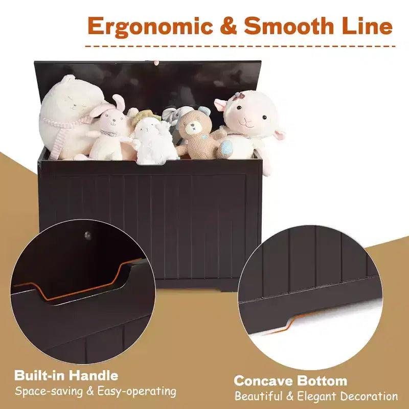 Costway Coffre de Rangement en Bois pour Enfants avec Couvercle Basculant et Charnière de Sécurité Blanc/Marron