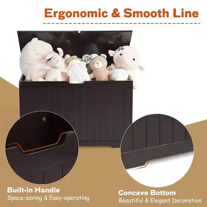 Costway Coffre de Rangement en Bois pour Enfants avec Couvercle Basculant et Charnière de Sécurité Blanc/Marron