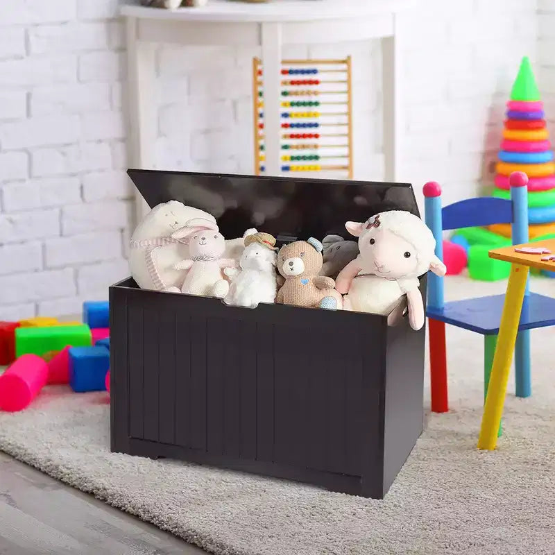 Costway Coffre de Rangement en Bois pour Enfants avec Couvercle Basculant et Charnière de Sécurité Blanc/Marron