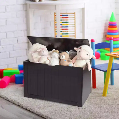 Costway Coffre de Rangement en Bois pour Enfants avec Couvercle Basculant et Charnière de Sécurité Blanc/Marron