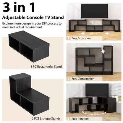 Meuble TV Costway 3 pièces pour TV jusqu'à 65'' Centre de divertissement Bibliothèque Étagères Blanc/Marron/Noir/Bois noir