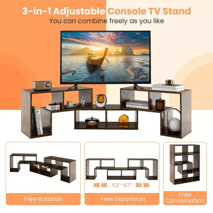 Meuble TV Costway 3 pièces pour TV jusqu'à 65'' Centre de divertissement Bibliothèque Étagères Blanc/Marron/Noir/Bois noir