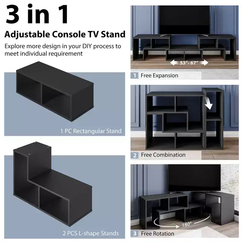Meuble TV Costway 3 pièces pour TV jusqu'à 65'' Centre de divertissement Bibliothèque Étagères Blanc/Marron/Noir/Bois noir