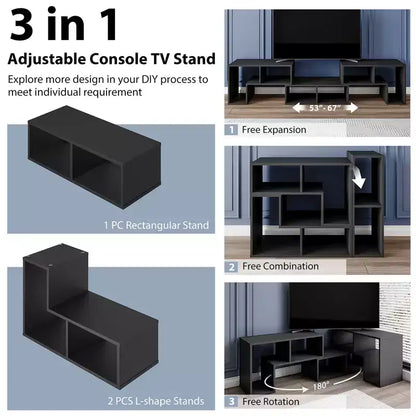 Meuble TV Costway 3 pièces pour TV jusqu'à 65'' Centre de divertissement Bibliothèque Étagères Blanc/Marron/Noir/Bois noir
