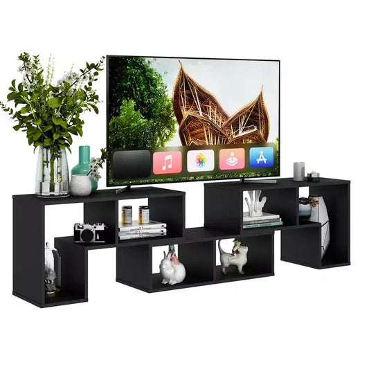 Costway 3 Pcs TV Stand for TV's up To 65'' Console Entertainment Center Bookcase Shelves White/Brown/Black/Black Wood