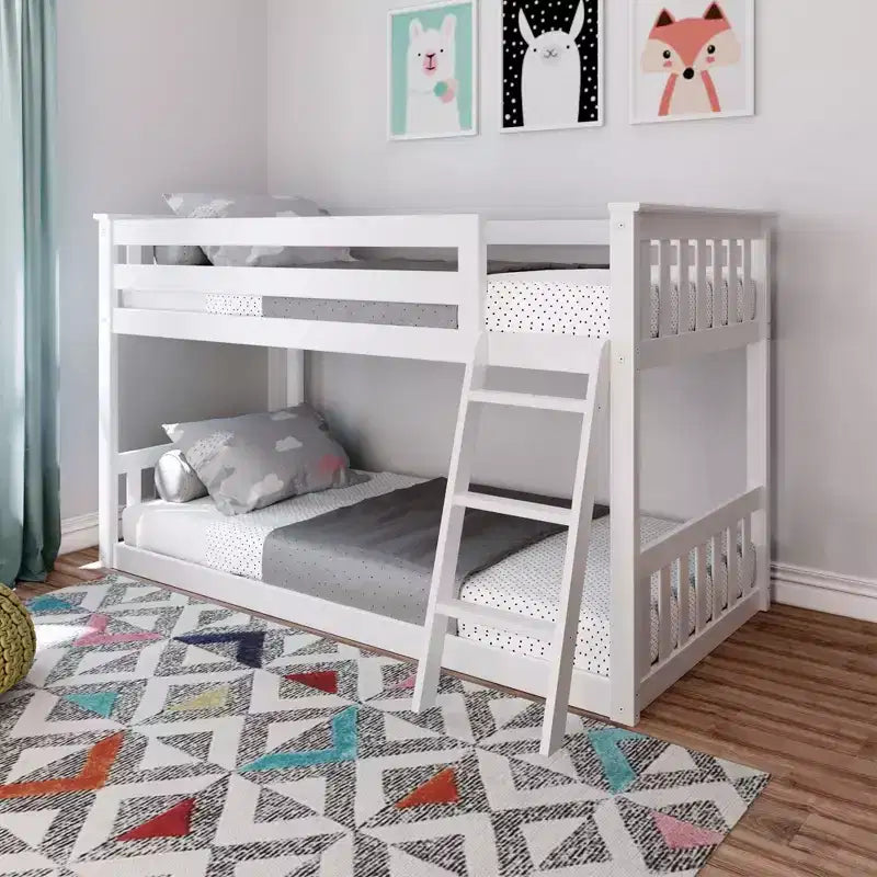 Max & Lily Twin over Twin Bunk Bed for Kids, Low Solid Wood Bunk Beds with Ladder for Small Room