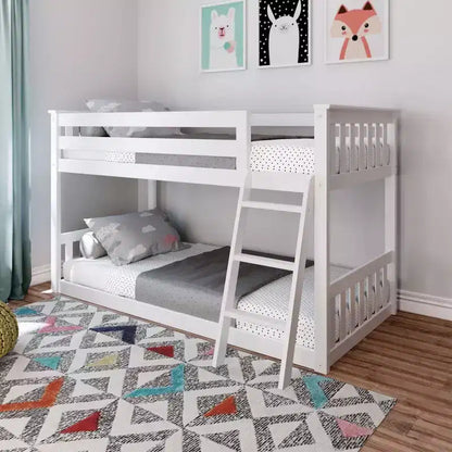 Max & Lily Twin over Twin Bunk Bed for Kids, Low Solid Wood Bunk Beds with Ladder for Small Room