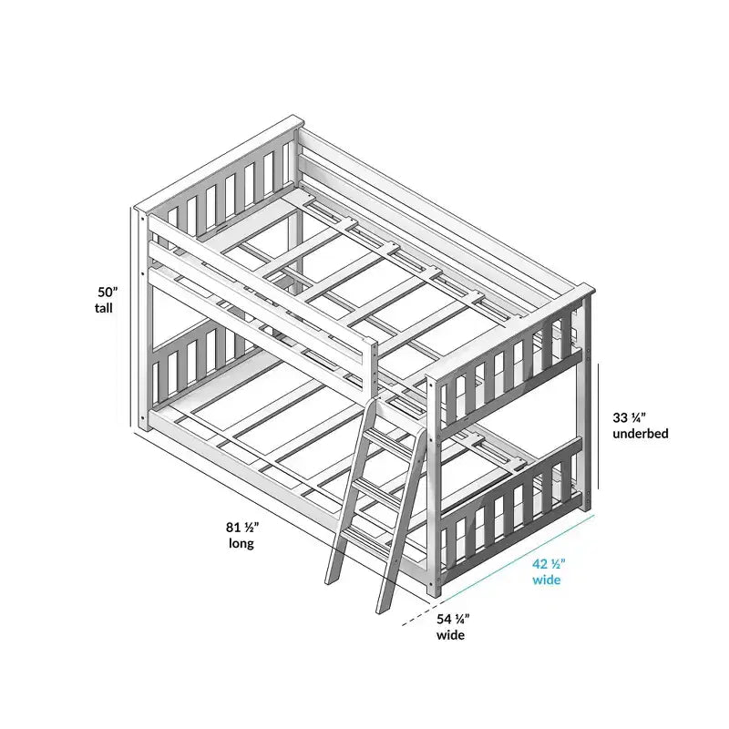 Lit superposé Max & Lily pour enfants, lit superposé bas en bois massif avec échelle pour petite chambre
