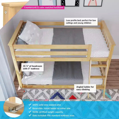 Lit superposé Max & Lily pour enfants, lit superposé bas en bois massif avec échelle pour petite chambre