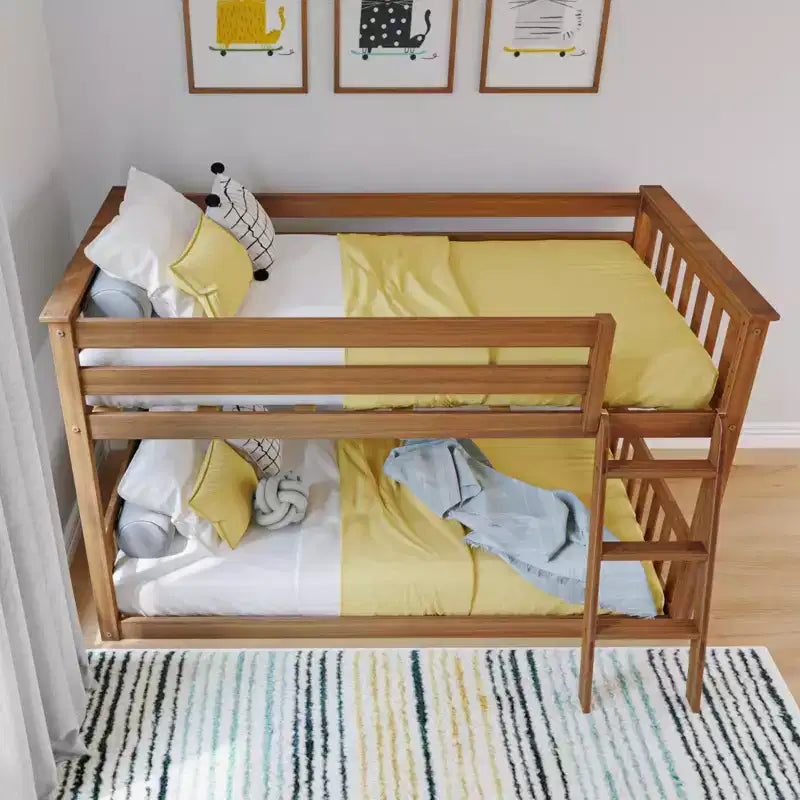 Lit superposé Max & Lily pour enfants, lit superposé bas en bois massif avec échelle pour petite chambre