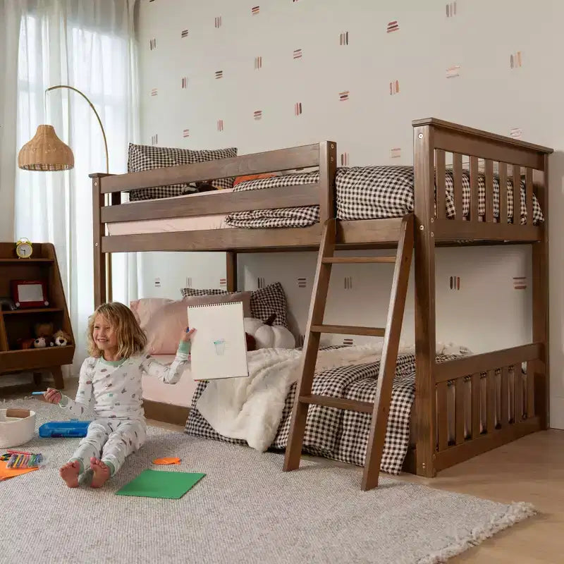 Lit superposé Max & Lily pour enfants, lit superposé bas en bois massif avec échelle pour petite chambre