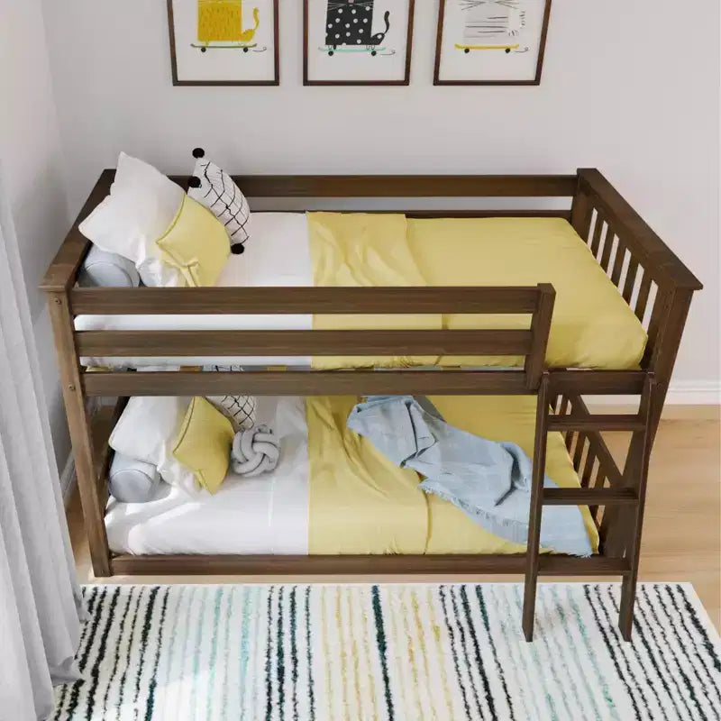 Lit superposé Max & Lily pour enfants, lit superposé bas en bois massif avec échelle pour petite chambre