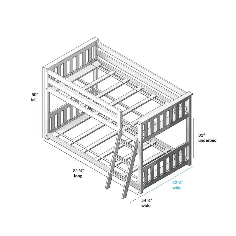 Lit superposé Max & Lily pour enfants, lit superposé bas en bois massif avec échelle pour petite chambre