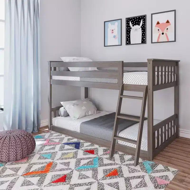 Lit superposé Max & Lily pour enfants, lit superposé bas en bois massif avec échelle pour petite chambre