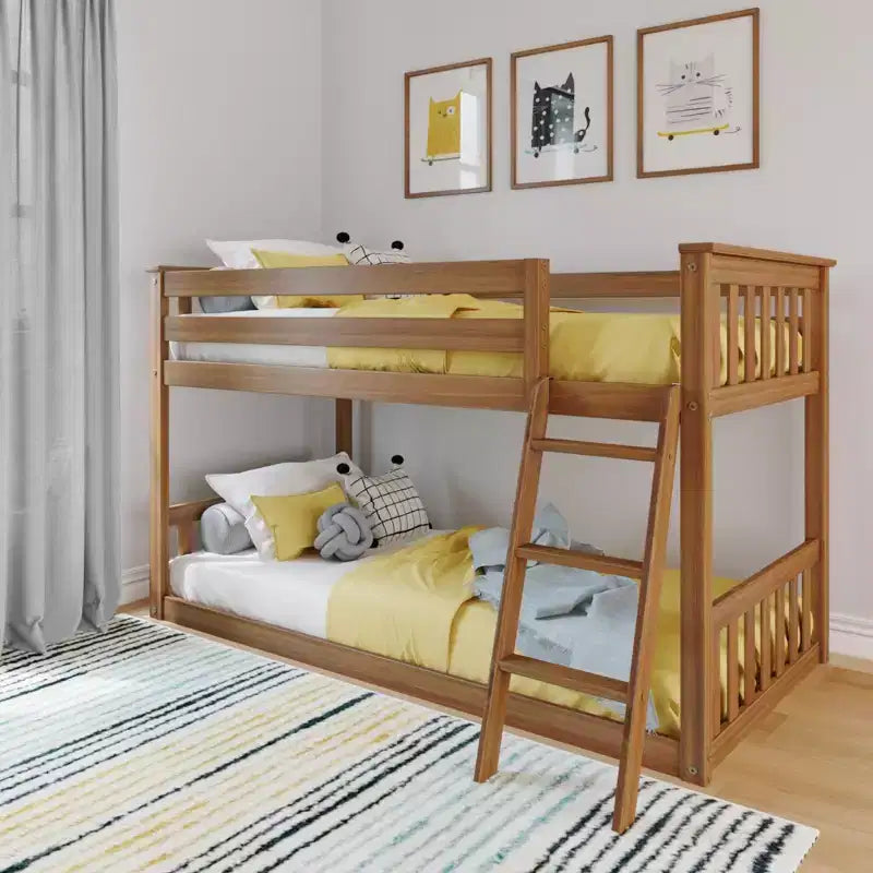 Lit superposé Max & Lily pour enfants, lit superposé bas en bois massif avec échelle pour petite chambre