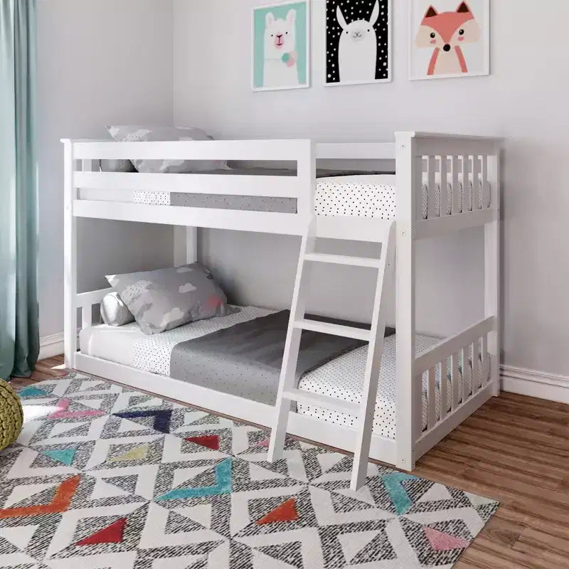 Lit superposé Max & Lily pour enfants, lit superposé bas en bois massif avec échelle pour petite chambre