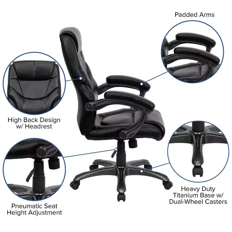 Fauteuil de bureau ergonomique Emma and Oliver en cuir reconstitué avec dossier haut et accoudoirs