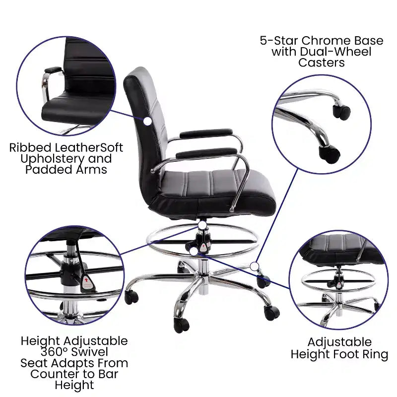 Chaise de bureau Emma et Oliver Mid-Back LeatherSoft avec repose-pieds réglable et base chromée