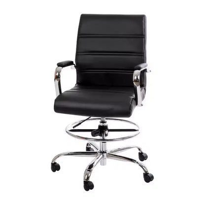 Emma and Oliver Mid-Back LeatherSoft Drafting Chair with Adjustable Foot Ring and Chrome Base