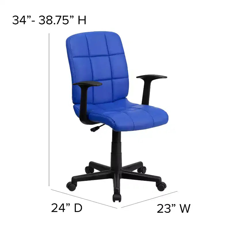 Chaise de bureau pivotante Emma et Oliver en vinyle matelassé mi-hauteur avec accoudoirs