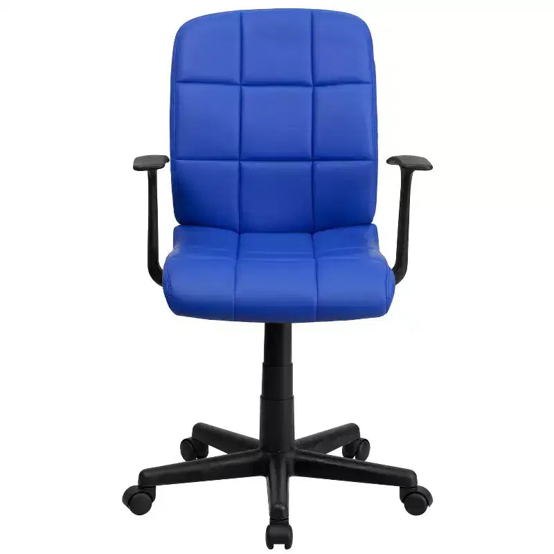 Chaise de bureau pivotante Emma et Oliver en vinyle matelassé mi-hauteur avec accoudoirs