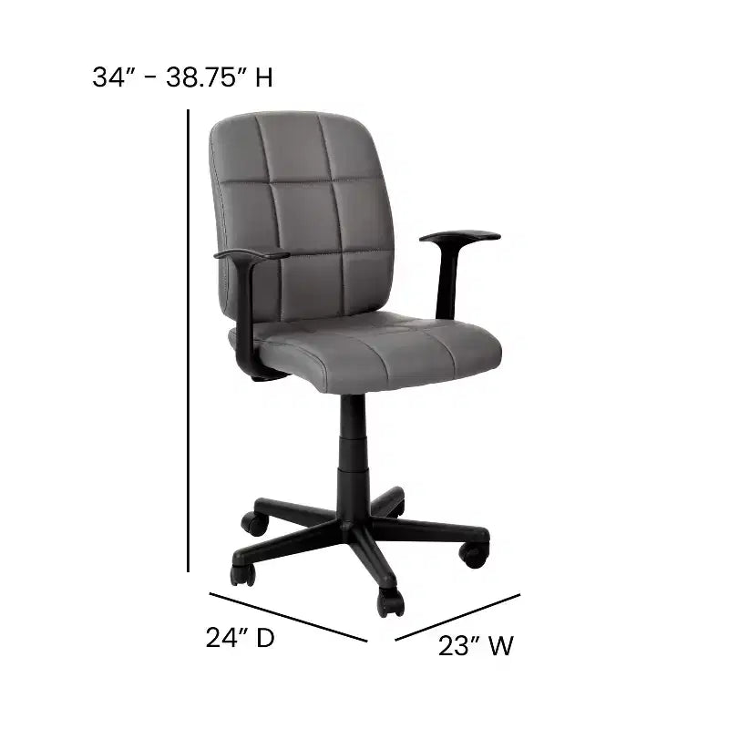 Chaise de bureau pivotante Emma et Oliver en vinyle matelassé mi-hauteur avec accoudoirs