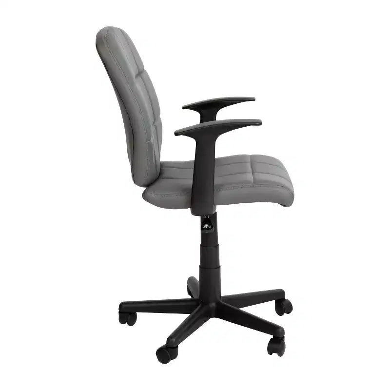 Chaise de bureau pivotante Emma et Oliver en vinyle matelassé mi-hauteur avec accoudoirs