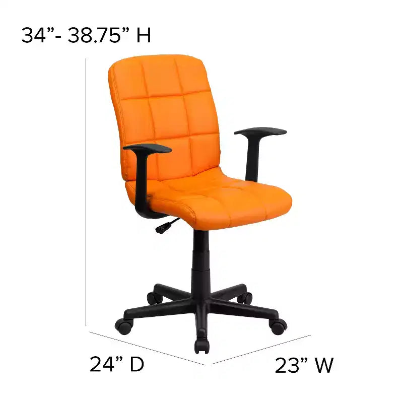 Chaise de bureau pivotante Emma et Oliver en vinyle matelassé mi-hauteur avec accoudoirs