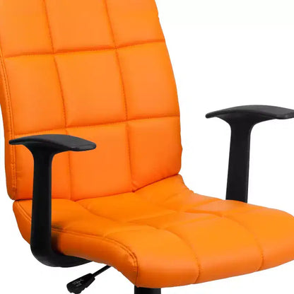 Chaise de bureau pivotante Emma et Oliver en vinyle matelassé mi-hauteur avec accoudoirs